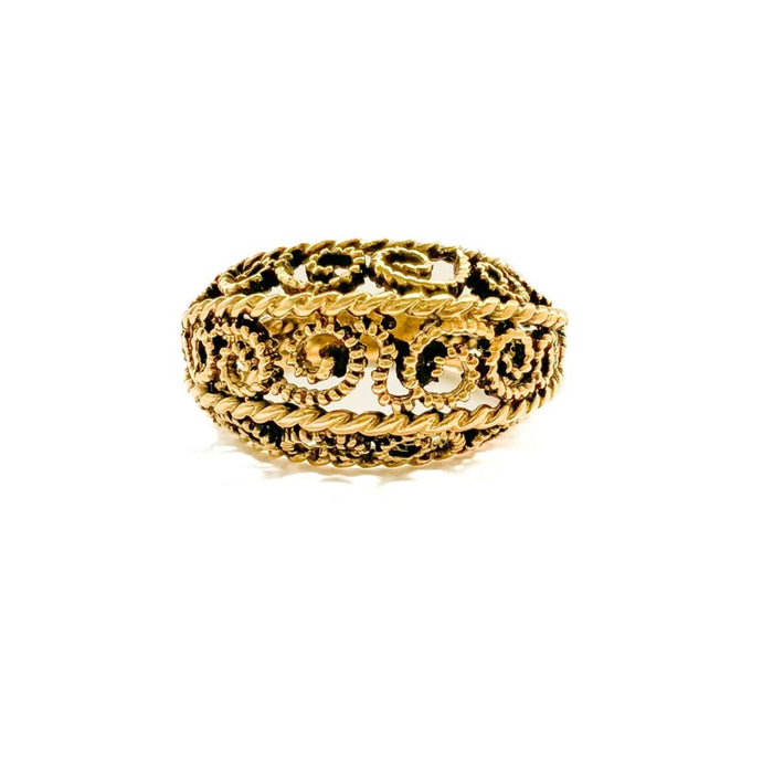 14K Yellow Gold Rustic Openwork Dome Vintage Ring