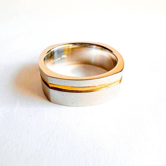 14K Two Tone Gold Matte Men's Band Ring