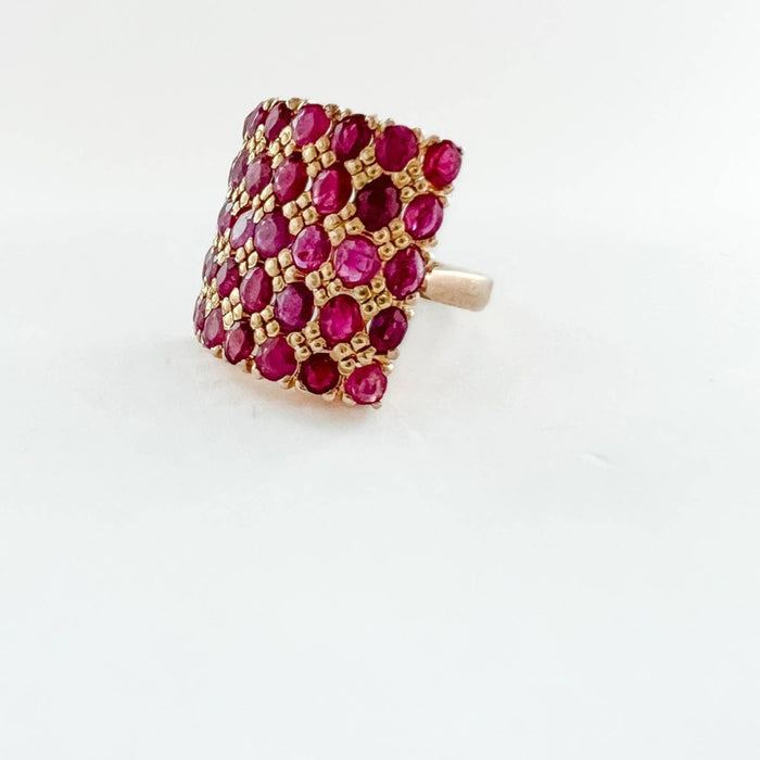 22K Yellow Gold Multi Ruby Large Cocktail Vintage Ring