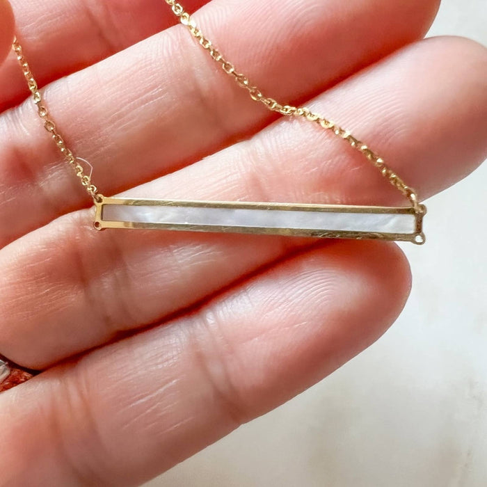 14K Yellow Gold Mother of Pearl Bar Necklace