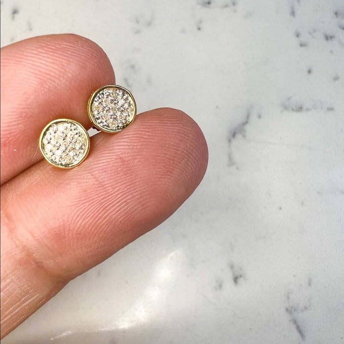 14K Yellow Gold Pavé Diamond Round Studs Earrings