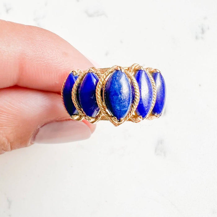 Vintage Lapis Lazuli Marquise Ring 14k Yellow Gold