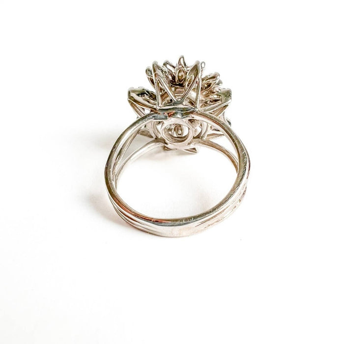 14K White Gold Diamond Cocktail Flower Ring