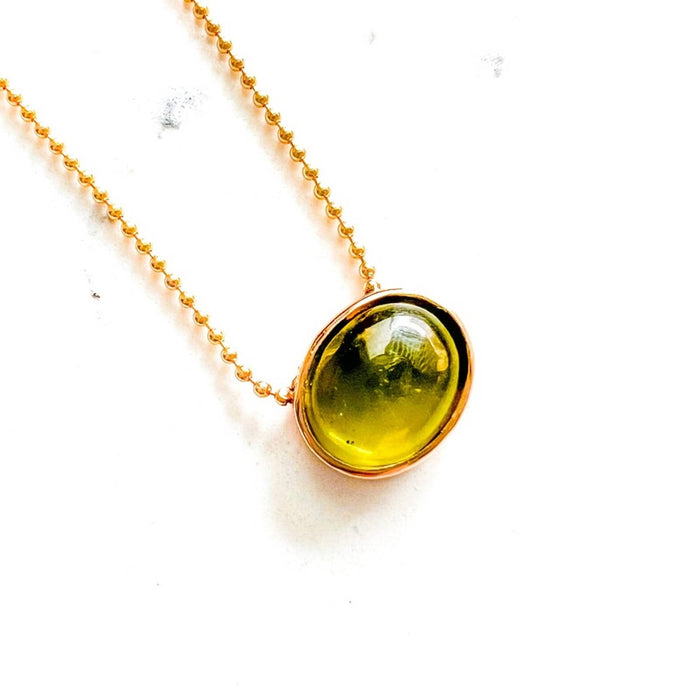 Cabochon Peridot East and West Necklace 14k Gold