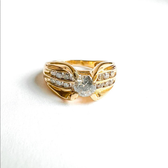 14k Yellow Gold Diamond Vintage Engagement Ring