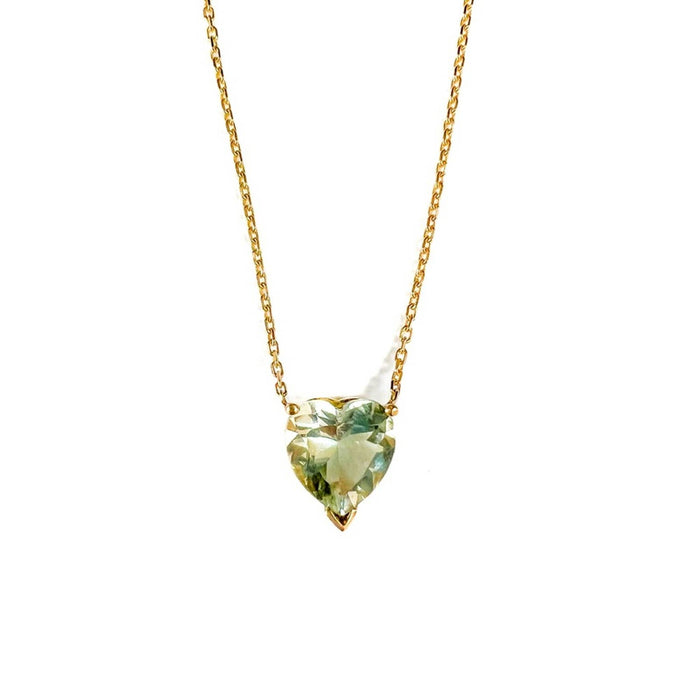 Green Amethyst Heart Necklace 14K Yellow Gold