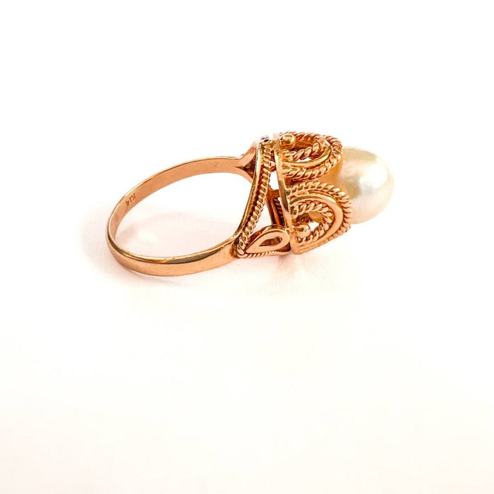 Antique Art Deco 14K Yellow Gold Pearl Ring