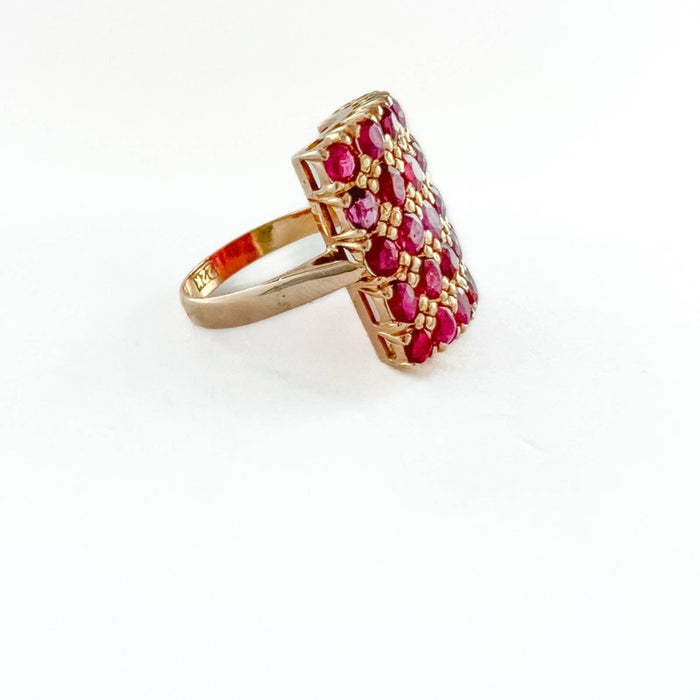 22K Yellow Gold Multi Ruby Large Cocktail Vintage Ring