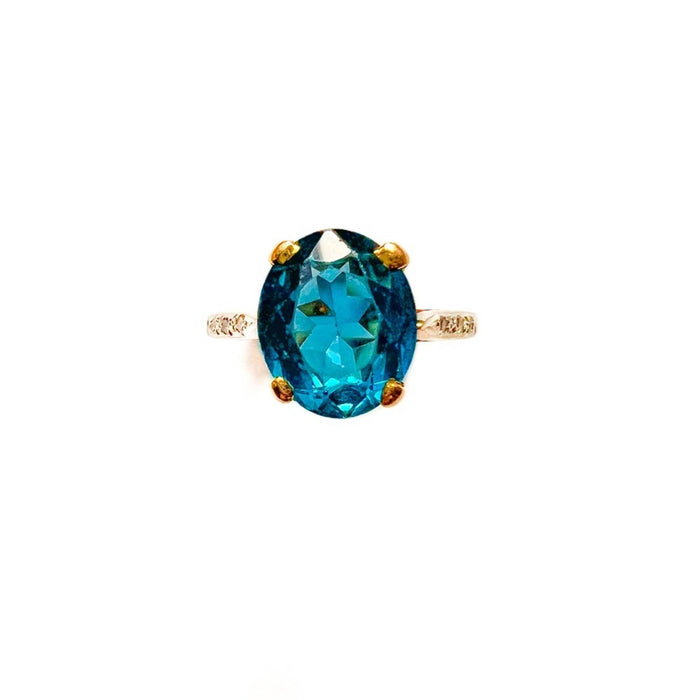 London Blue Topaz Diamond Ring 14K Yellow Gold