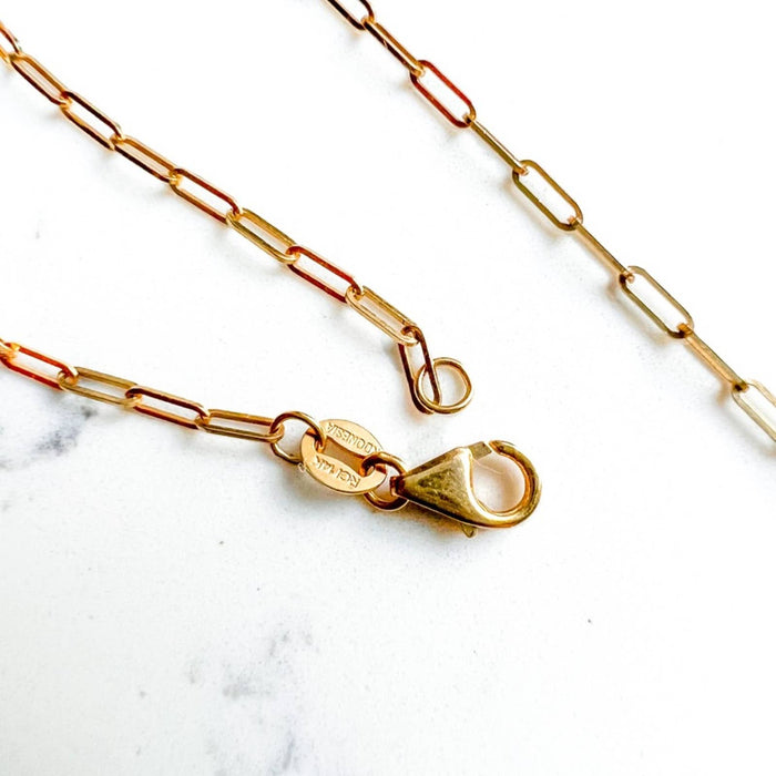 14K Yellow Gold Fire Opal Pendant Paperclip Necklace