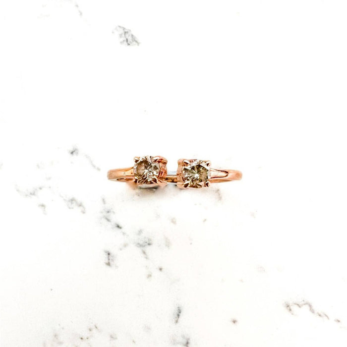 Open Ring 14K Rose Gold Round Champagne Diamond