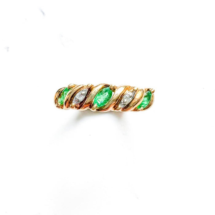 Vintage 10K Yellow Gold Marquise Emerald and Diamond Ring