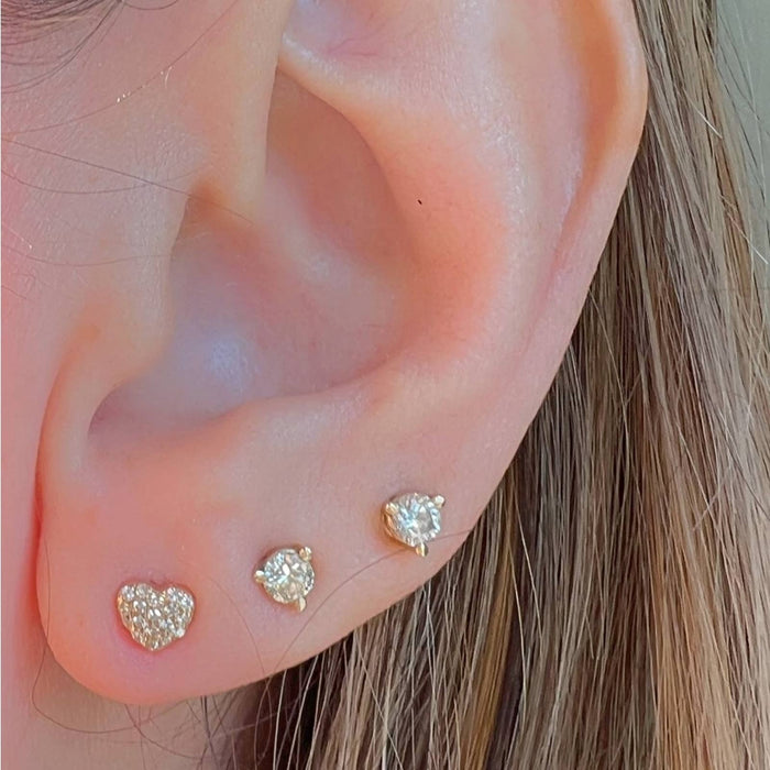 Diamond Heart Stud Earrings 14K Yellow Gold