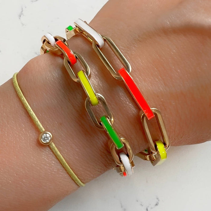 Oval Paperclip Link Bracelet Neon Enamel 14K Yellow Gold