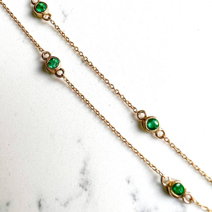 14K Yellow Gold Emerald Station Necklace