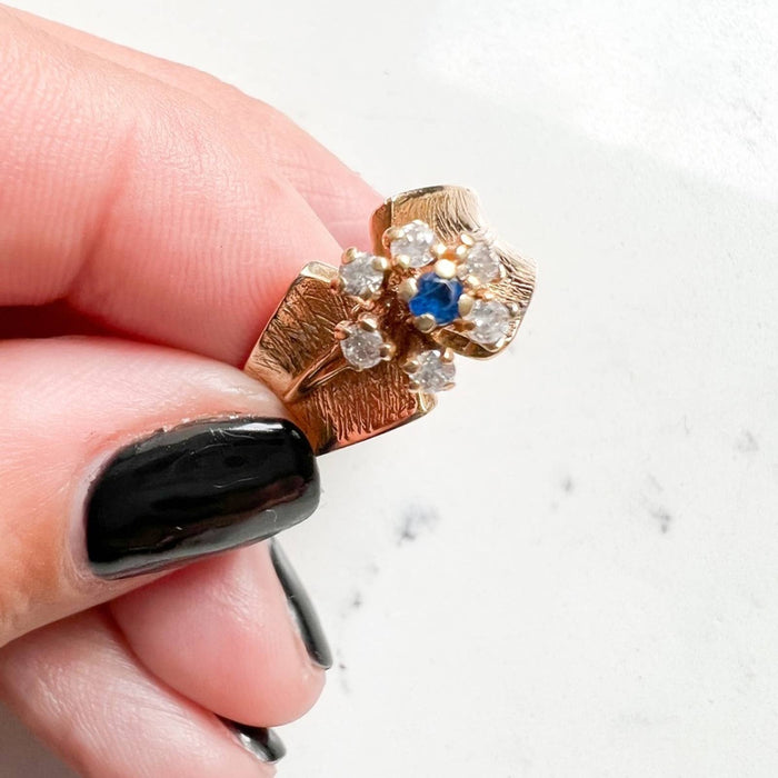 14K Yellow Gold Sapphire And Diamond Cluster Ring