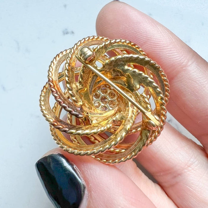 Diamond Yellow Gold Swirl Brooch 18K Yellow Gold