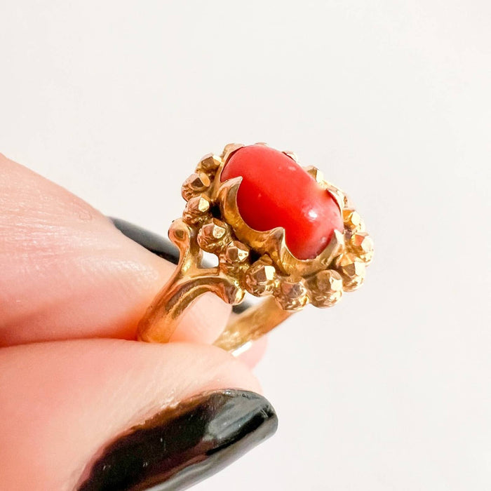 22K Yellow Gold Coral Vintage Ring