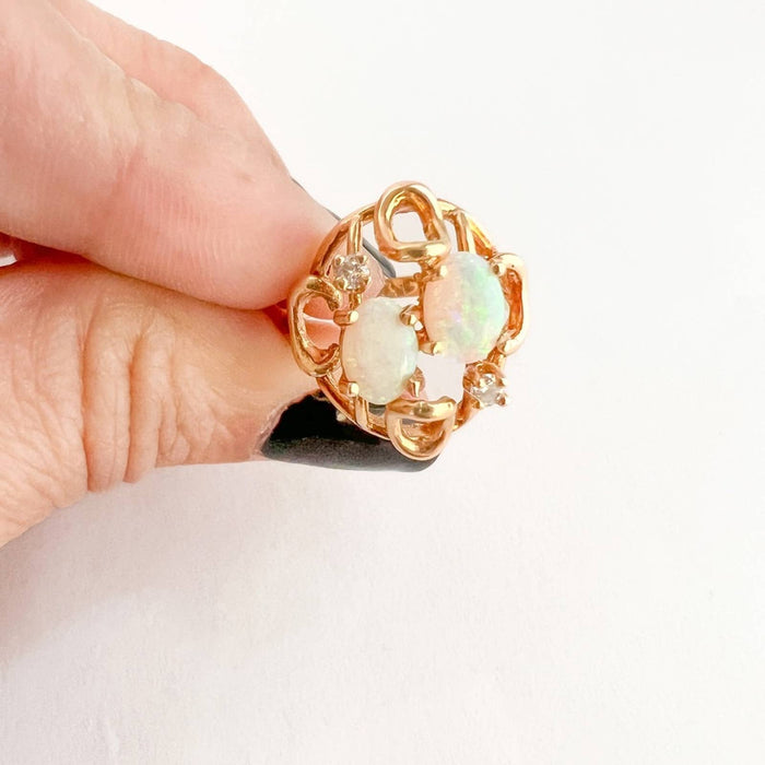 Antique Opal And Diamond Ring 14K Yellow Gold