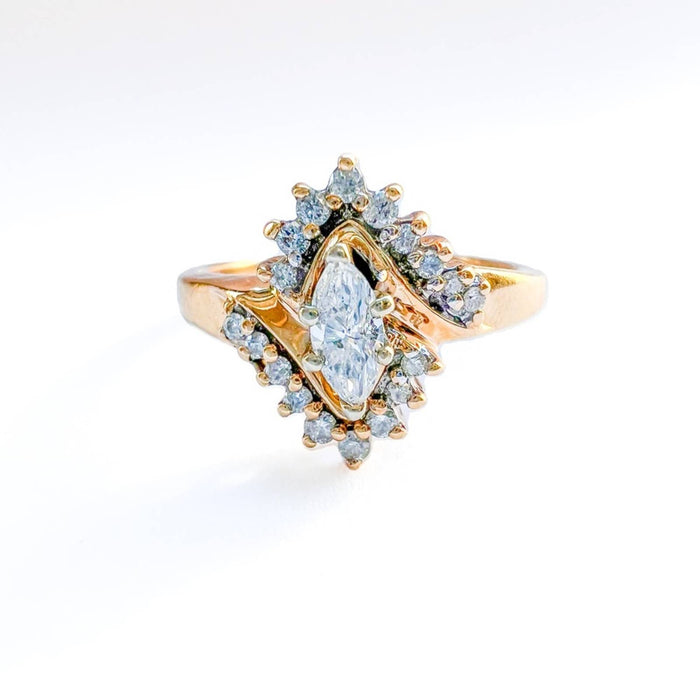 Vintage Marquise Diamond Cluster Ring 14K Yellow Gold