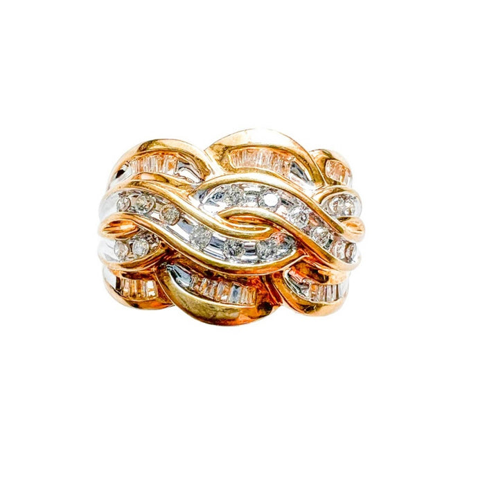 10K Yellow Gold  Diamond Four Row Knot Ring