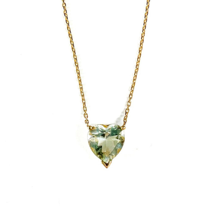 Green Amethyst Heart Necklace 14K Yellow Gold