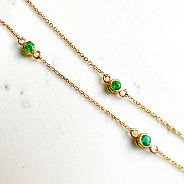 14K Yellow Gold Emerald Station Necklace