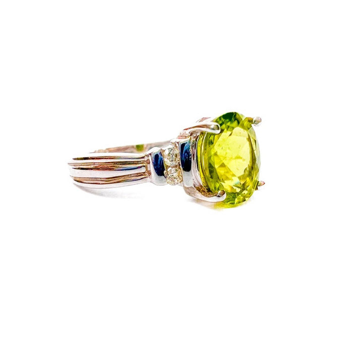 Peridot & Diamond Vintage Ring In 14k White Gold