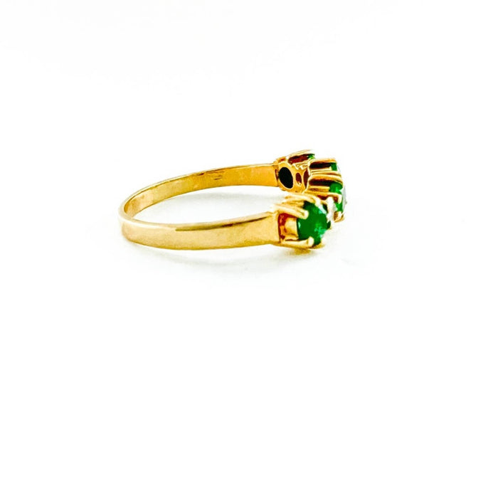 18K Yellow Gold Emerald and Diamond Vintage Band Ring