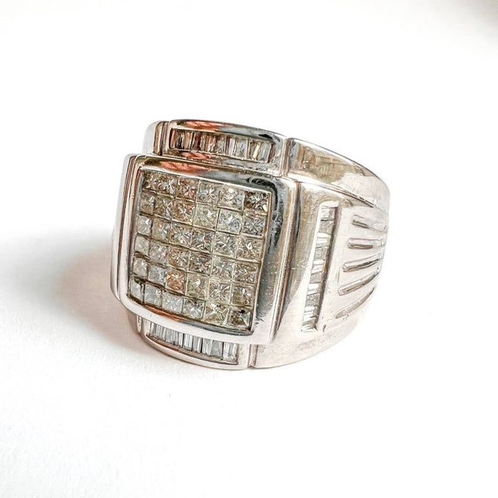 14k White Gold Baguette Diamond Men's Ring 2.50ctw