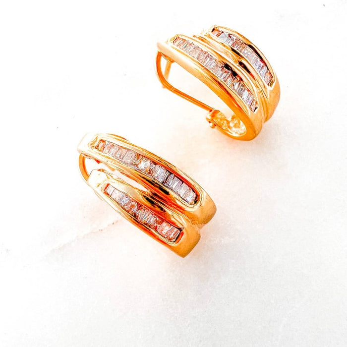 14K Yellow Gold Baguette Diamond Clip On Earrings