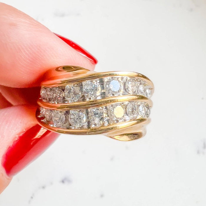 Vintage Two Row Diamond Ring 10K Yellow Gold