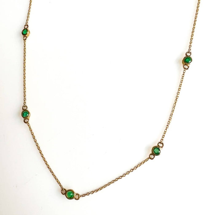 14K Yellow Gold Emerald Station Necklace