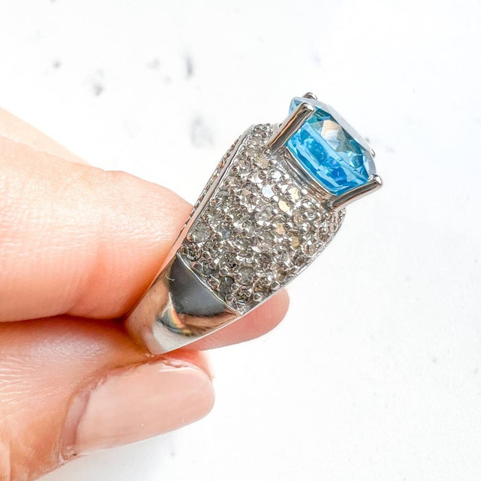 London Blue Topaz White Gold Cocktail Ring 10K White Gold