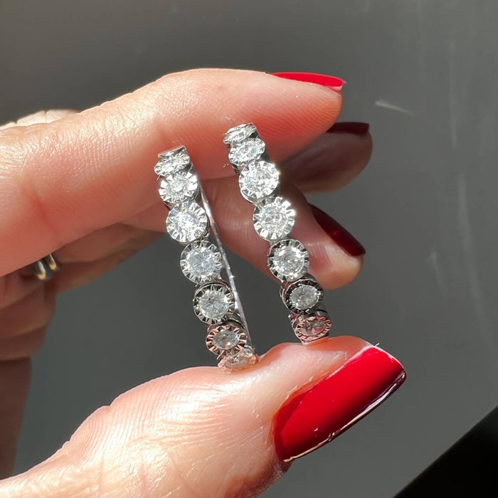 10k White Gold Diamond Buttercup Hoops