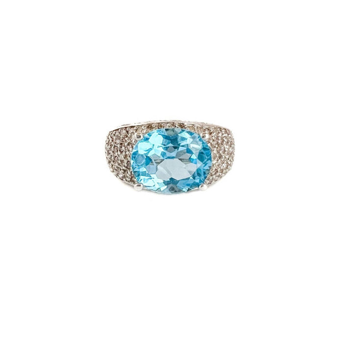 London Blue Topaz White Gold Cocktail Ring 10K White Gold