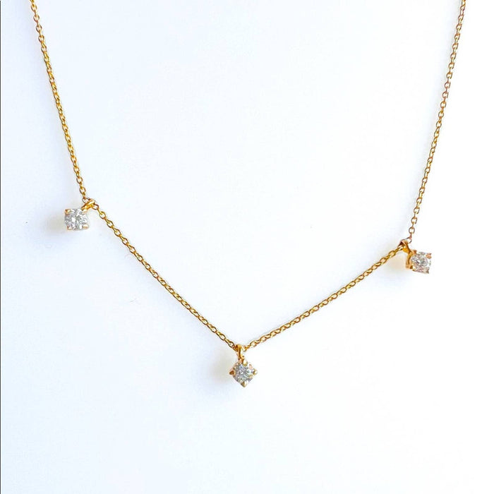 Diamond Dangle Trio Necklace in 14K Yellow Gold