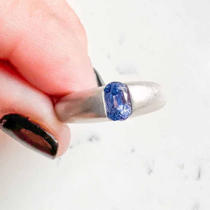 18k White Gold Sapphire Matte Gypsy Ring