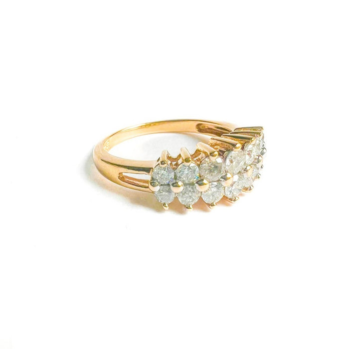 Vintage Two Row Diamond Ring 10K Yellow Gold