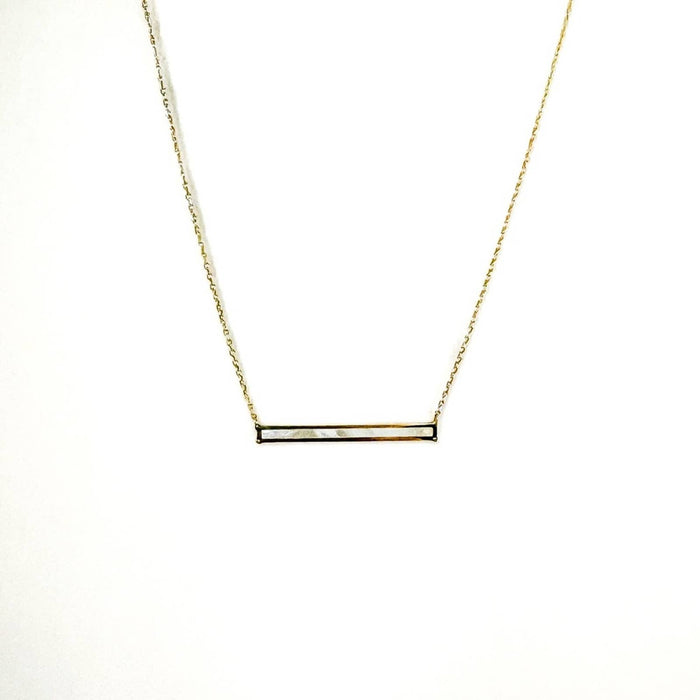 14K Yellow Gold Mother of Pearl Bar Necklace