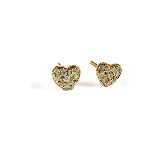 14K Yellow Gold Heart Shape Diamond Stud Earrings Screw back