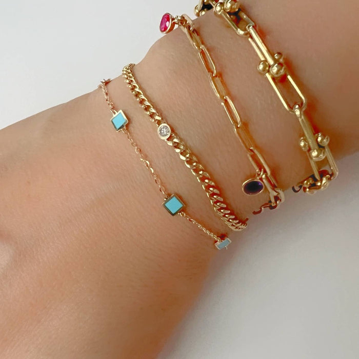 14K Yellow Gold Turquoise Station Bracelet