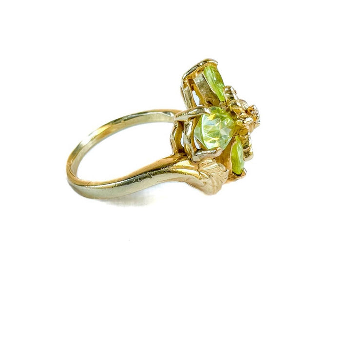 14K Yellow Gold Peridot Diamond Cocktail Ring