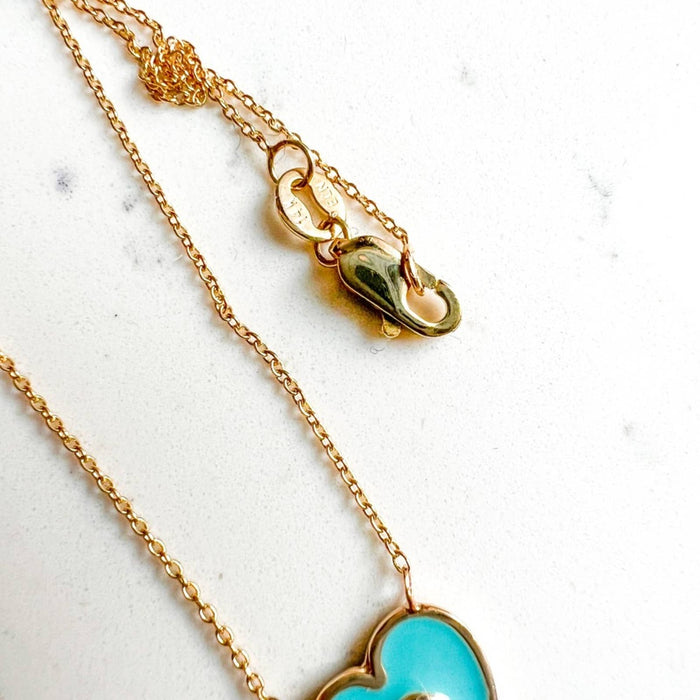 14K Yellow Gold Turquoise and Diamond Charm Necklace