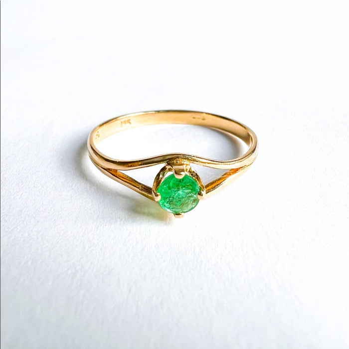 14K Yellow Gold Emerald Solitaire Ring