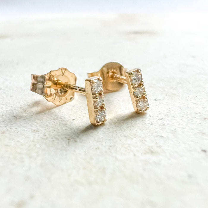 14K Yellow Gold Diamond Mini Bar Stud Earrings