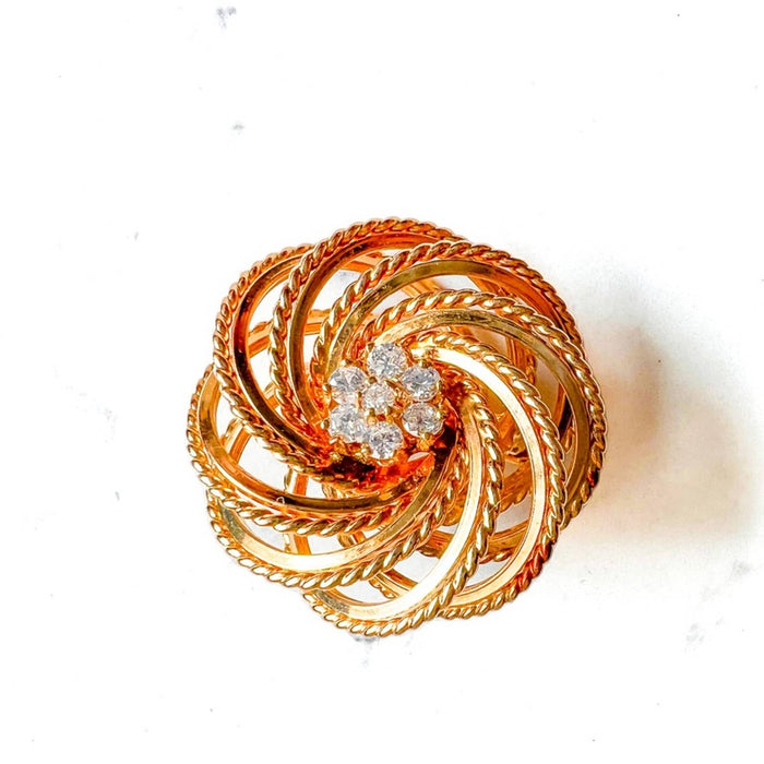 Diamond Yellow Gold Swirl Brooch 18K Yellow Gold