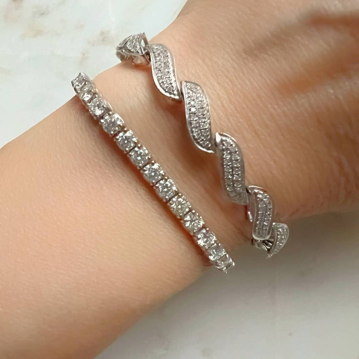 14K White Gold Wave Link Diamond Tennis Bracelet