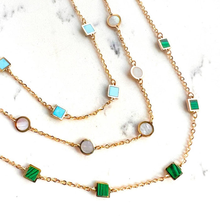 14K Yellow Gold Malachite Station Necklace