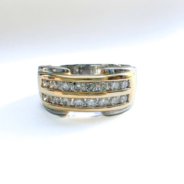 Vintage Diamond 14K Yellow White Gold Mens Band Ring